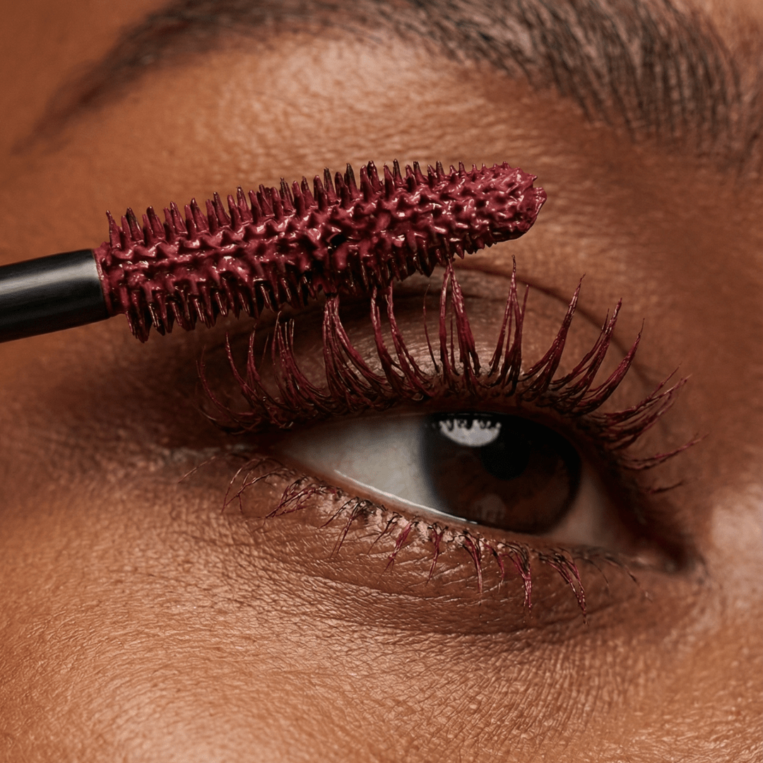 Close-up of an eye with dark mascara applied to the upper lashes